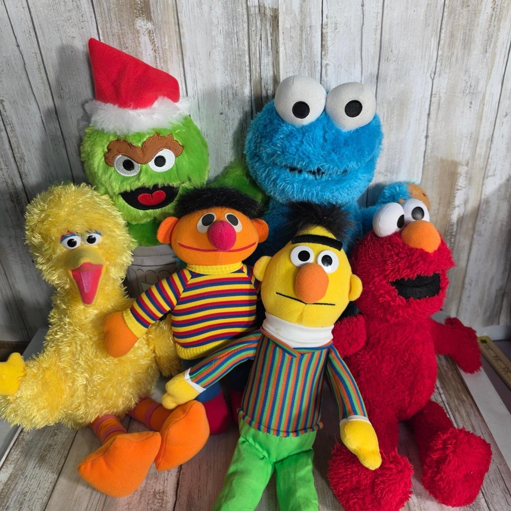 Sesame Street Plush Lot Elmo Cookie Monster Big Bird Bert Ernie Oscar 6pc Set